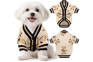 XGDMEIL Small Dog Sweaters Cute Bear Knitted Dog Cardigans Clothes for Small Medium Dogs Soft Pet Puppy Cat Knitting Outfits Fall Winter Warm Boy Girl Dogs Knitwear Coat Apparel(Beige, Medium)