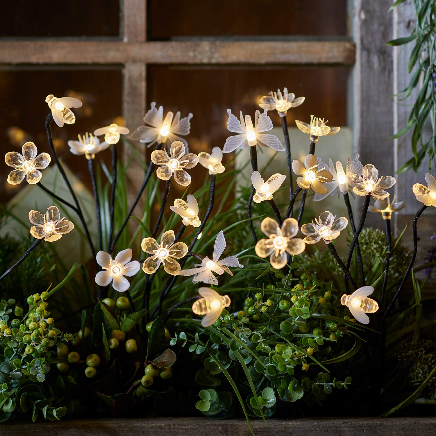 Lights4fun Set of 5 Solar Powered Flower Bee Butterfly Outdoor IP44 Waterproof Decorative Garden Pathway LED Stake Lights