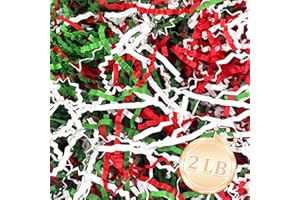 Zankubom 2 LB Crinkle Cut Paper Shred Filler Great for Gift Wrapping, Basket Fillers, Birthday, Gift Wrapping, Anniversary, Halloween Christmas Party Decor Filling Supplies Red Green White
