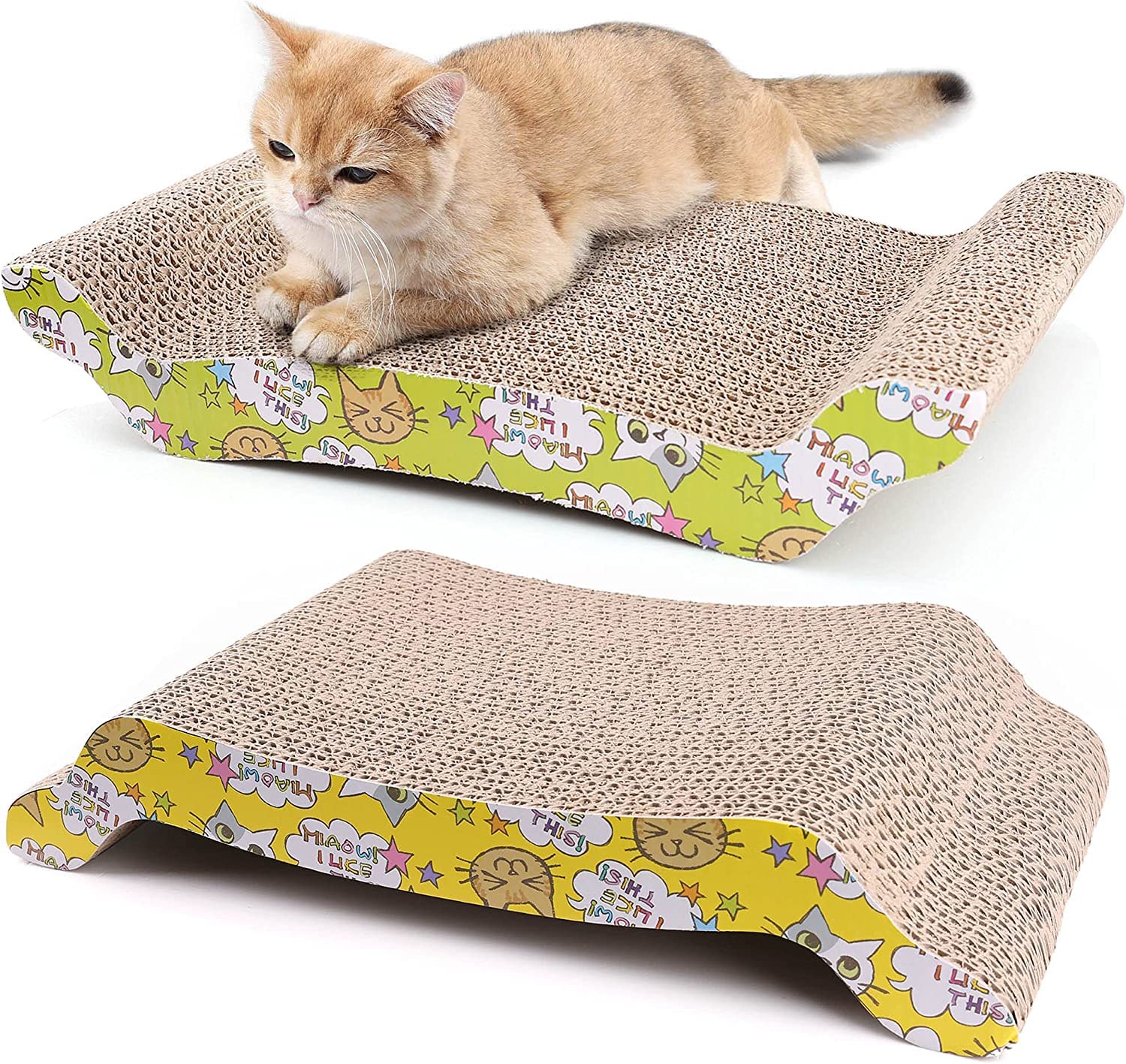 LotFancy Cat Scratching Board 2 Pack with Catnip, 43cm × 21cm Cartoon Cat Scratcher Cardboard Recycle Corrugated, Replacement Lounge Pad Used for Cat