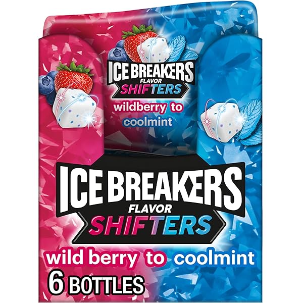 ICE BREAKERS FLAVOR SHIFTERS WILD BERRY TO COOLMINT FLAVORED SUGAR FREE CHEWING GUM BOTTLES, 3.24 OZ (6 COUNT, 40 PIECES)