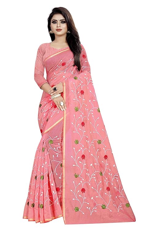 Women's Chanderi Cotton Saree With Blouse Piece (SSS1756_Pink)