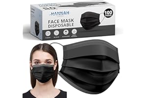 Hannah Linen Black Face Masks Disposable [100 PCS Value Pack] - 3 Ply Protection Safety Masks