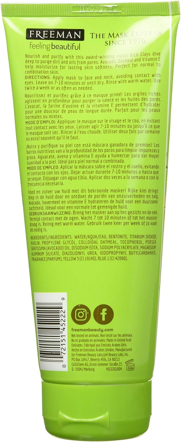Freeman Feeling Beautiful Purifying Avocado and Oatmeal Clay Mask 175 ml, 175 ml (Pack of 1) - Image 3