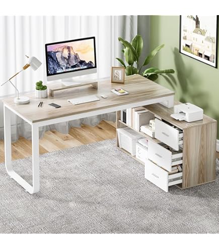 Jaoun Home Offce Computer Desk Corner Desk Wth 3 Drawers And 2 - View #4
