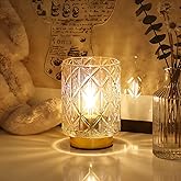 Battery Operated Lamp,Cordless Samll Glass Accent Lamp with Timer for Nightstand,Warm White Cozy Ambient Decorative Table Lamps for Shelf/Dorm/Office Cubicle/Desk/Entryway/Bedside(Iridescent Clear)