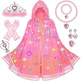 Jeowoqao Princess Dress up for Girls 4-6, Light up Princess Cape with Crown Gloves Princess Toys for Girls 3-6 Halloween