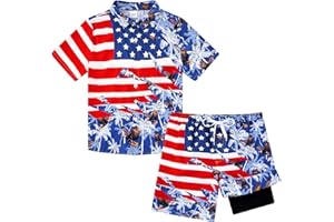 UNICOMIDEA Boys 4th of July Outfits Kids Patriotic Independence Day Tropical Short Sets for 5-12 Years