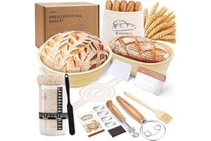 Sourdough Bread Starter Kit, 9"Round & 10" Oval Silicone Banneton Bread Proofing Baskets, Complete Sourdough Baking Supplies 