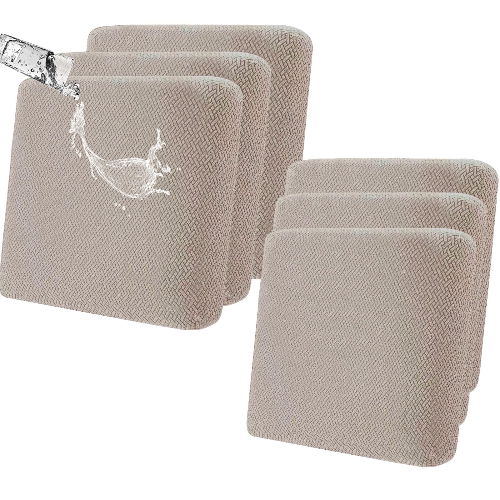 LiveGo Waterproof Patio Chair Cushion Covers,6 Pack Non-Slip Outdoor Seat Cushion Pad Replacement Patio Furniture Cushions Couch Slipcovers Chair Seat Cover for Garden Outdoor(Khaki)