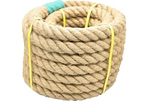 JFFLYIT Jute Rope Natural Jute Manila Rope Nautical Hemp Rope Twisted Natural Thick Heavy Duty Rope for Crafts, Bundling,Anchor, Hammock, Nautical, Tug of War, Railings,Decorate (1-1/2 in X 50 Ft)