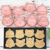 8 Mini Animal Cookie Cutters Set, 3D Raised Design Animal Embossing Stamps, Shark, Raccoon, Squirrel, Ostrich, Fox, Horse, Owl, Baking Molds (Forest-2)