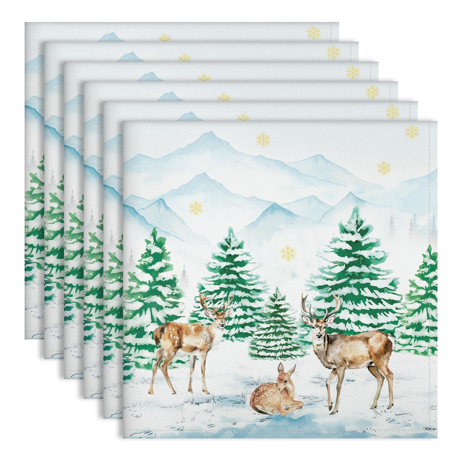 Arquiel Christmas Winter Pine Tree Cloth Napkins, 45 cm x 45 cm Woodland Deer Dinner Decorative Napkins Set of 6, Washable Cotton Absorbent Square Napkins for Dining Kitchen Party Wedding Decoration