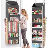 Over Door Wrapping Paper Organizer Storage with 3 Removable Drawers &amp; Side Pockets &ndash; Dual Use Design with Elastic Straps &ndash; Christmas Gift Wrap Storage for Ribbons, Bows, Ornament and Other Tools 1Pack