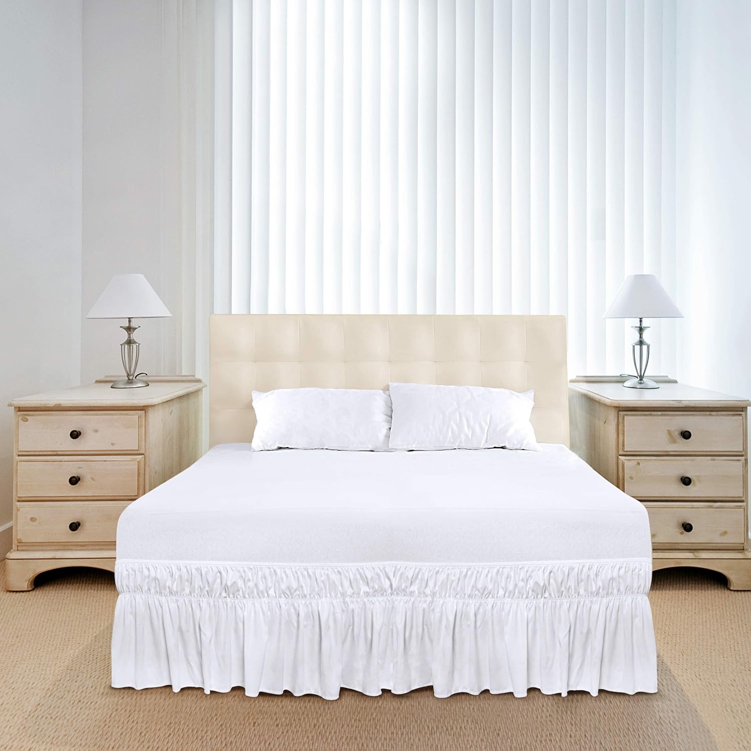 Utopia Bedding Full Elastic Bed Ruffle - Easy Wrap Around Ruffle - Microfiber Bed Skirt with Adjustable Elastic Belt 16 Inch Tailored Drop - Hotel Quality Bedskirt, Fade Resistant (Full, White): Kitchen & Dining