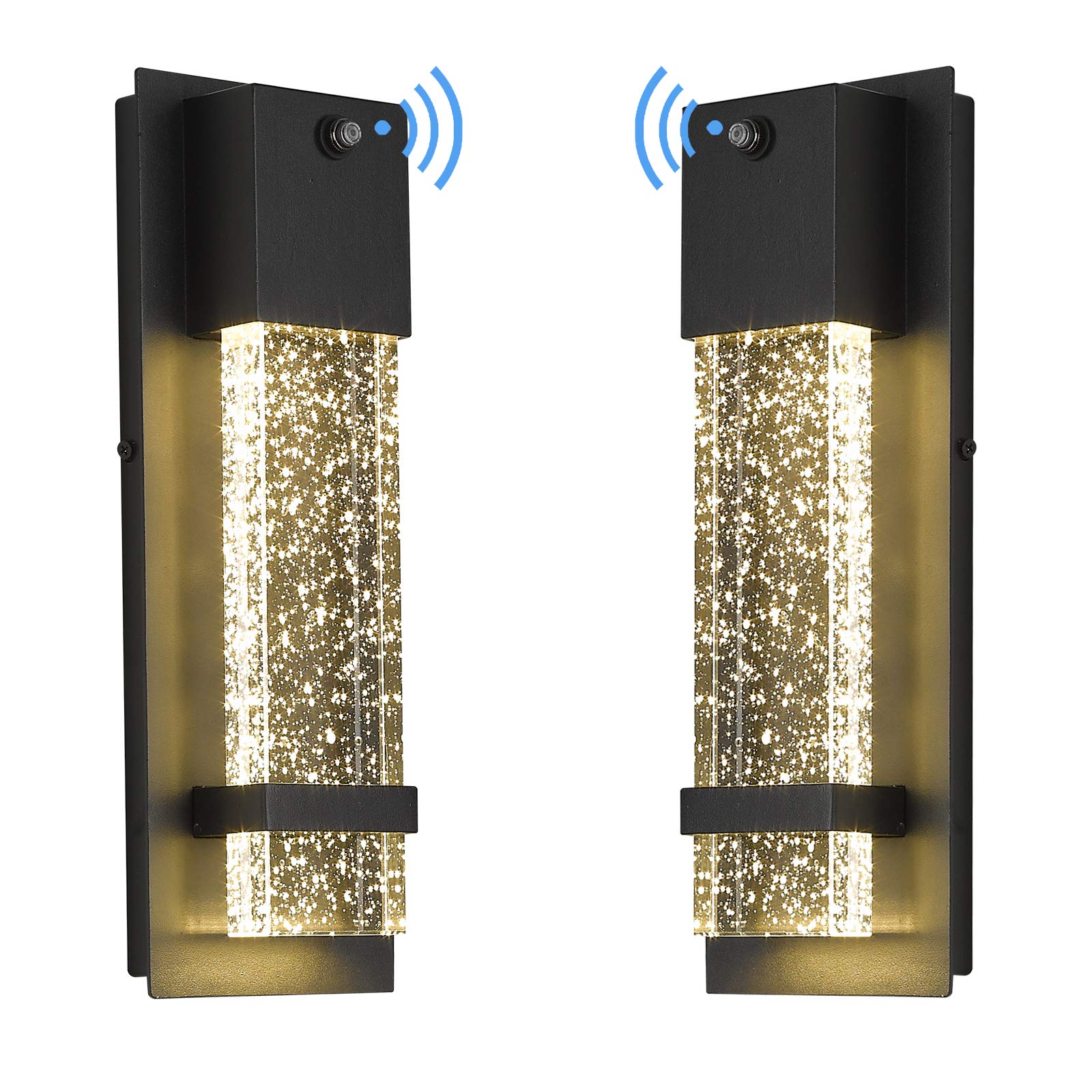 Photo 1 of Dusk to Dawn Outdoor Wall Light Fixture, HWH Exterior Wall Sconce Porch Light 2 Pack, Outside Wall Lights in Black Finish with Crystal Bubble Glass, 5HW9-B-P-2PK BK