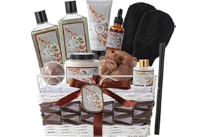 SAINT ROY Fathers Day Gifts for Men for Dad Bath and Body Gift Basket For Women & Men Spa Gift Basket Coconut Almond 16 Pcs Bath Gift Set With Fragrant Lotion, Home Spa Luxurious Bath Body Oil, Diffuser & More