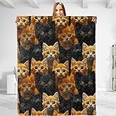 Lovely Cat Theme Throw Blanket - Soft Plush, Lightweight, Warm, Fuzzy Anti-Pilling Flannel Blanket for Bedroom, Couch, Travel, Sofa - Comfy 50in×60in