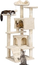 Yaheetech 138.5cm Cat Tree with Condos Sisal Posts Beige