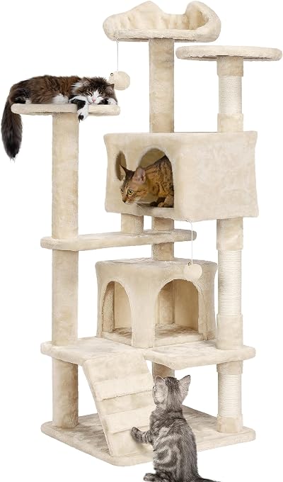 Yaheetech 138.5cm Cat Tree with Condos Sisal Posts Beige