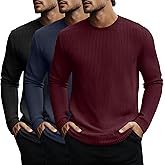 Evervibe 3 Pack Men's Big and Tall Long Sleeve Shirts, Waffle Crew Neck Thermal Underwear Tops Lightweight Casual Undershirts