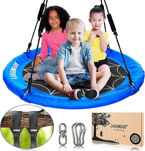 Amazon Com 40 Inch Flying Saucer Tree Swing For Kids Round Indoor Outdoor Swingset Toys 700 Lbs Sensory Web Tire Swings Durable Frame Waterproof Yard Swings Set 2 Tree
