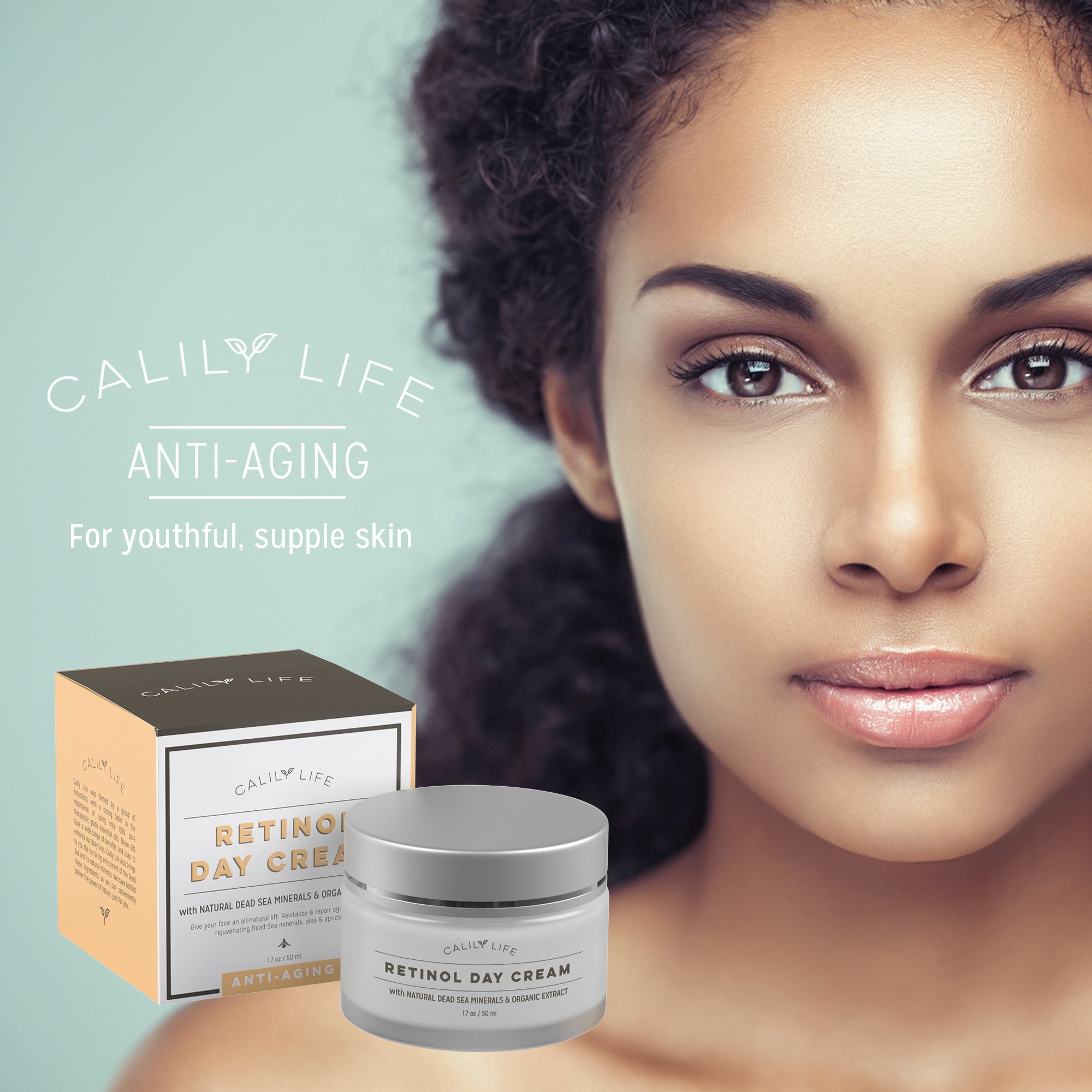 CalilyLife Organic Anti-Aging Retinol Day Cream with Dead Sea Minerals, 1.7 Oz. – Non-Greasy, Fast Absorbing – Anti-Wrinkle, Hydrates, Smooths, Regenerates and Strengthens
