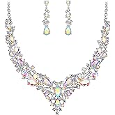 EVER FAITH Bridal Bride Jewelry Set Crystal Flower Leaf Vine Teardrop Wedding Necklace Earrings Sets