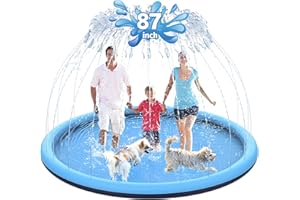 CACSPS 87" Non-Slip Splash Pad for Kids and Dog, Thicken Sprinkler Pool Summer Outdoor Water Toys, Extra Large Backyard Wading Pool for Children Boys & Girls or Pet Dog (Blue)
