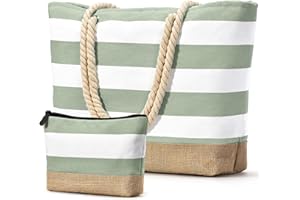 Becokan Beach Bag Initial Beach Tote with Makeup Bag for Travel Work Storage Personalized Birthday Gifts for Women Her