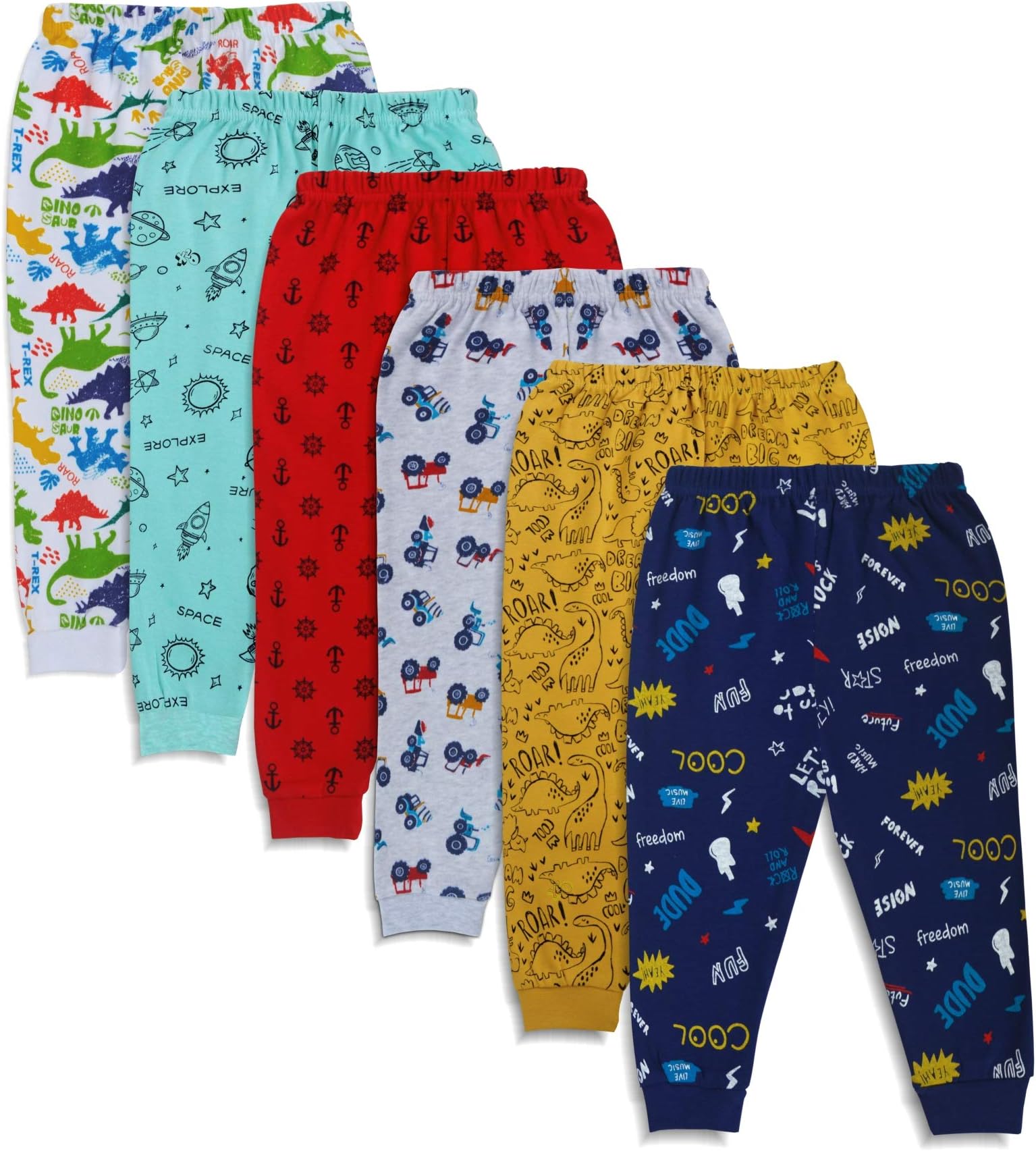 minicult Cotton Baby Pajama Pants Unisex with Rib (Pack of 6) (Assorted Prints Will BE Sent)