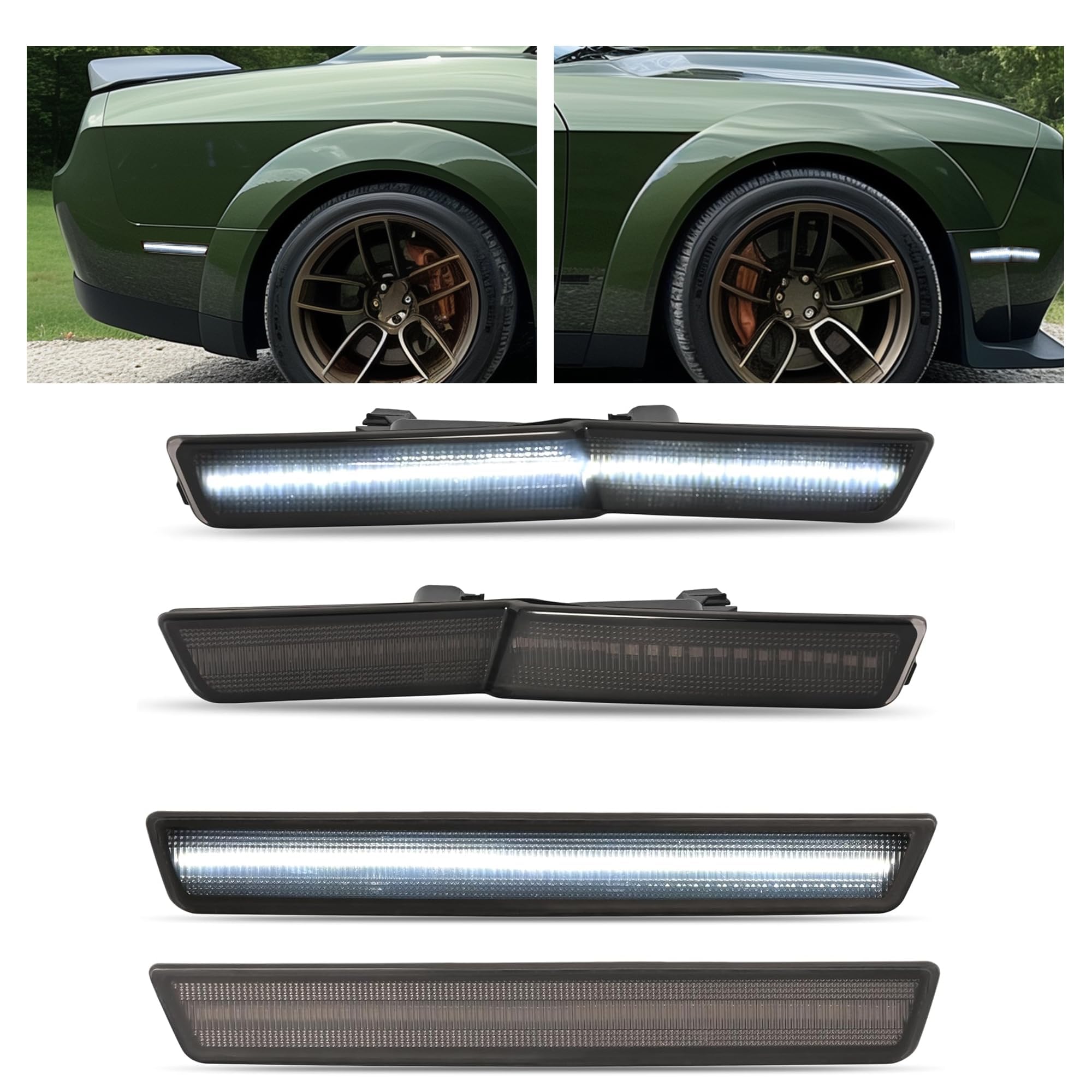 Photo 1 of HECASA LED Side Marker Light Compatible with 2018-2022 Dodge Challenger SRT Hellcat Redeye Super Stock Jailbreak Demon, R/T Scat pack Widebody Shaker, Smoke Lens White Turn Signal Lamp Front&Rear 4Pcs