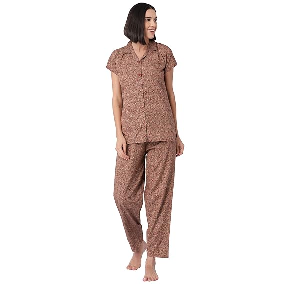 Minelli Women's Cotton Fabric Front Button Open Night Dress