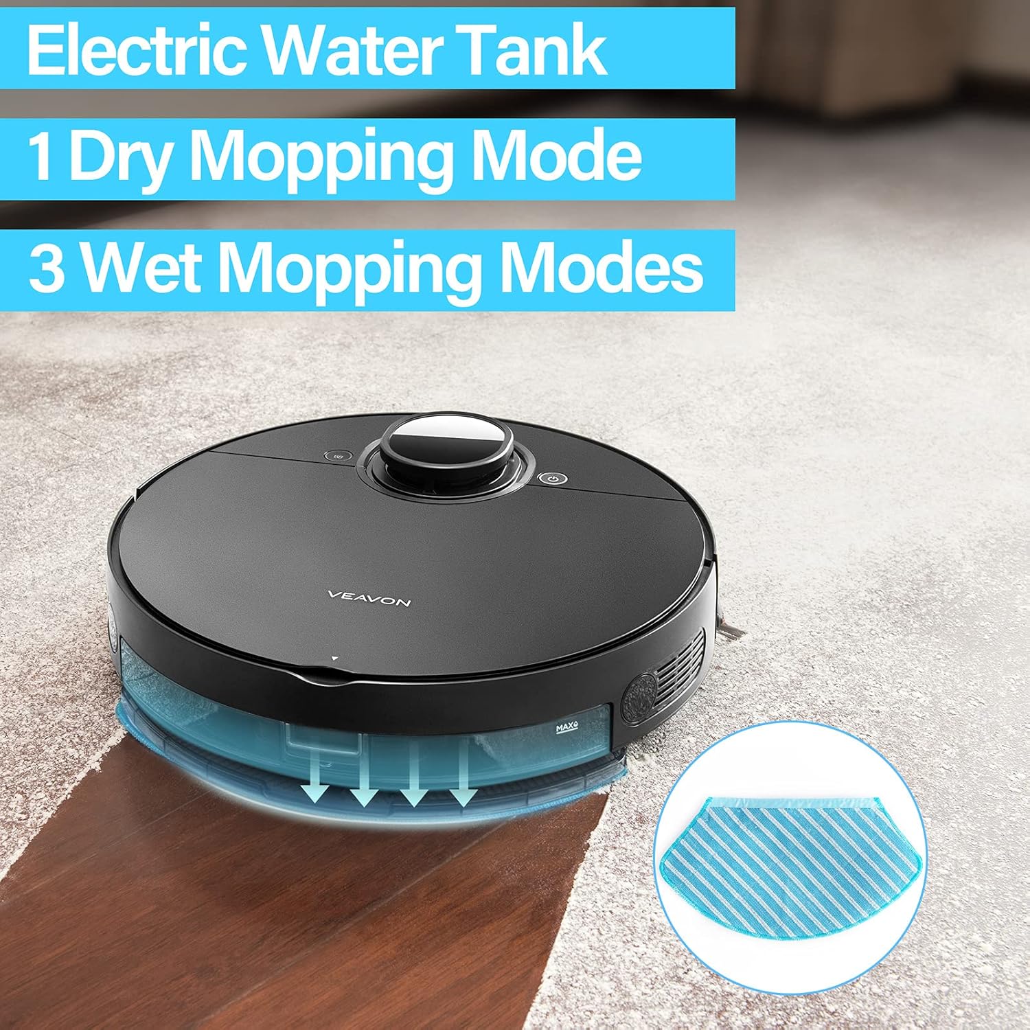 VEAVON V8 Robot Vacuum Cleaner with Wi-Fi Connected, 4000Pa Strong Suction Lidar Robotic Vacuum Cleaner, Automatic Vacuum and Mop Cleaner, Mapping Technology, No-mop Zones, Virtual Walls, Black -