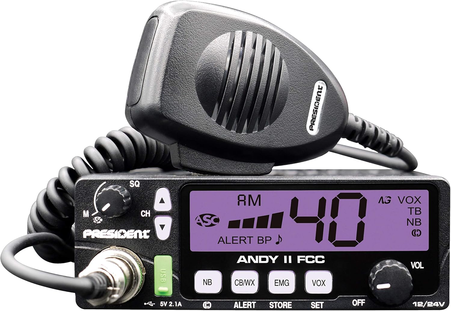 New President Andy II 12/24V FCC CB Radio with Weather Channel/Alert, Scan, USB Port, VOX and Much More!: Car Electronics