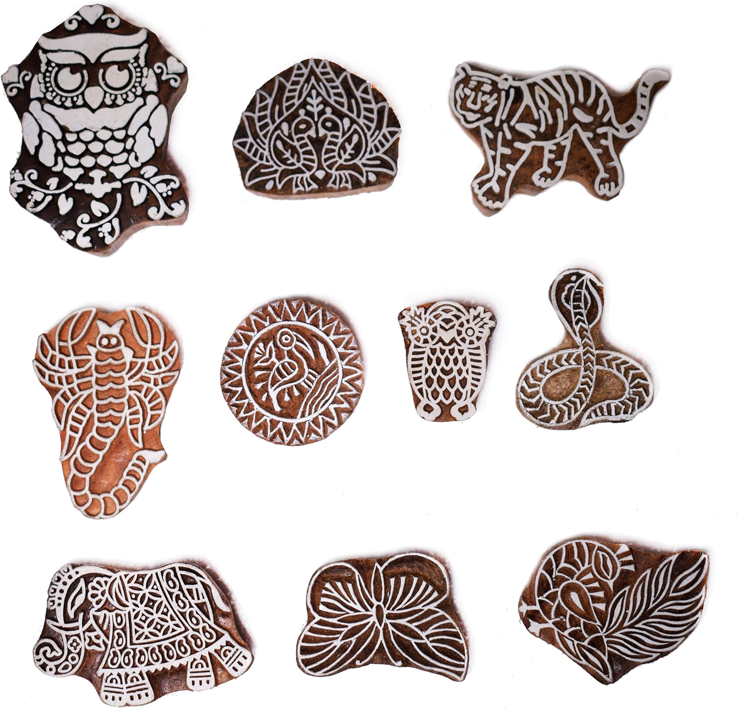 Hashcart Handmade Animal Design Wooden Motif Blocks/Stamps For Printing