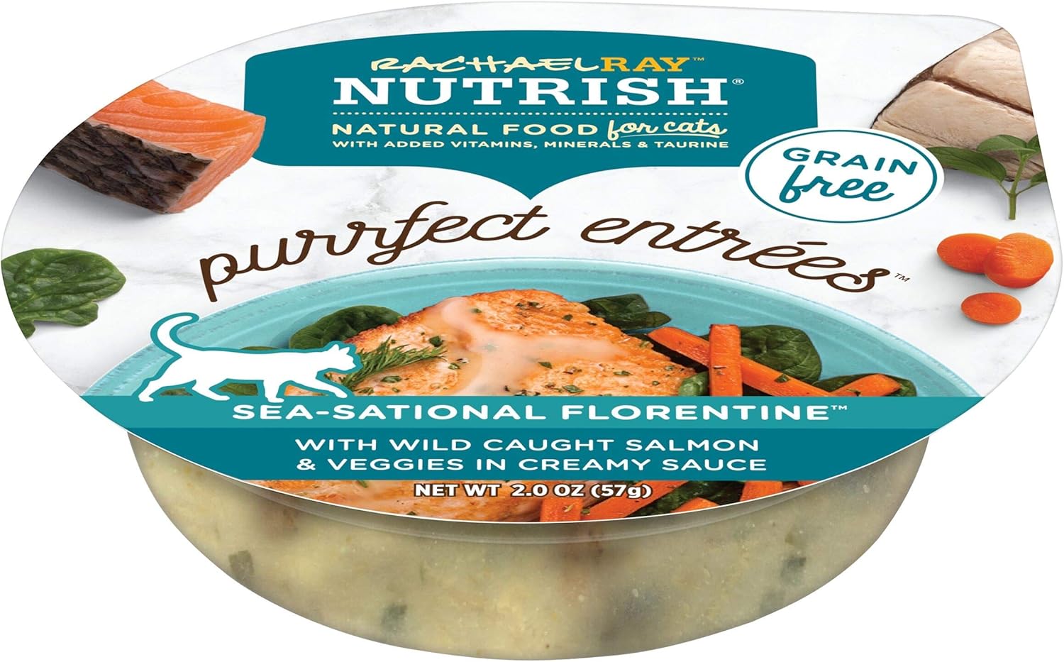 Rachael Ray Nutrish Purrfect Entrees Grain Free Natural Wet Cat Food with Wild Caught Salmon, 2.8 Oz. Tub