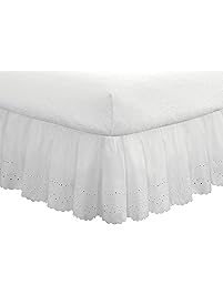 Fresh Ideas Eyelet Ruffled Bedskirt &ndash; Ruffled Bedding with Gathered Styling &ndash; 18&rdquo; Drop, Queen, White