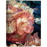 SIGNWIN Canvas Wall Art Orange, Pink and White Renae Climbing Roses Bouquet Floral Flower Oil Painting Impressionism Romantics Closeup Colorful for Living Room, Bedroom, Office - 12x18 inches