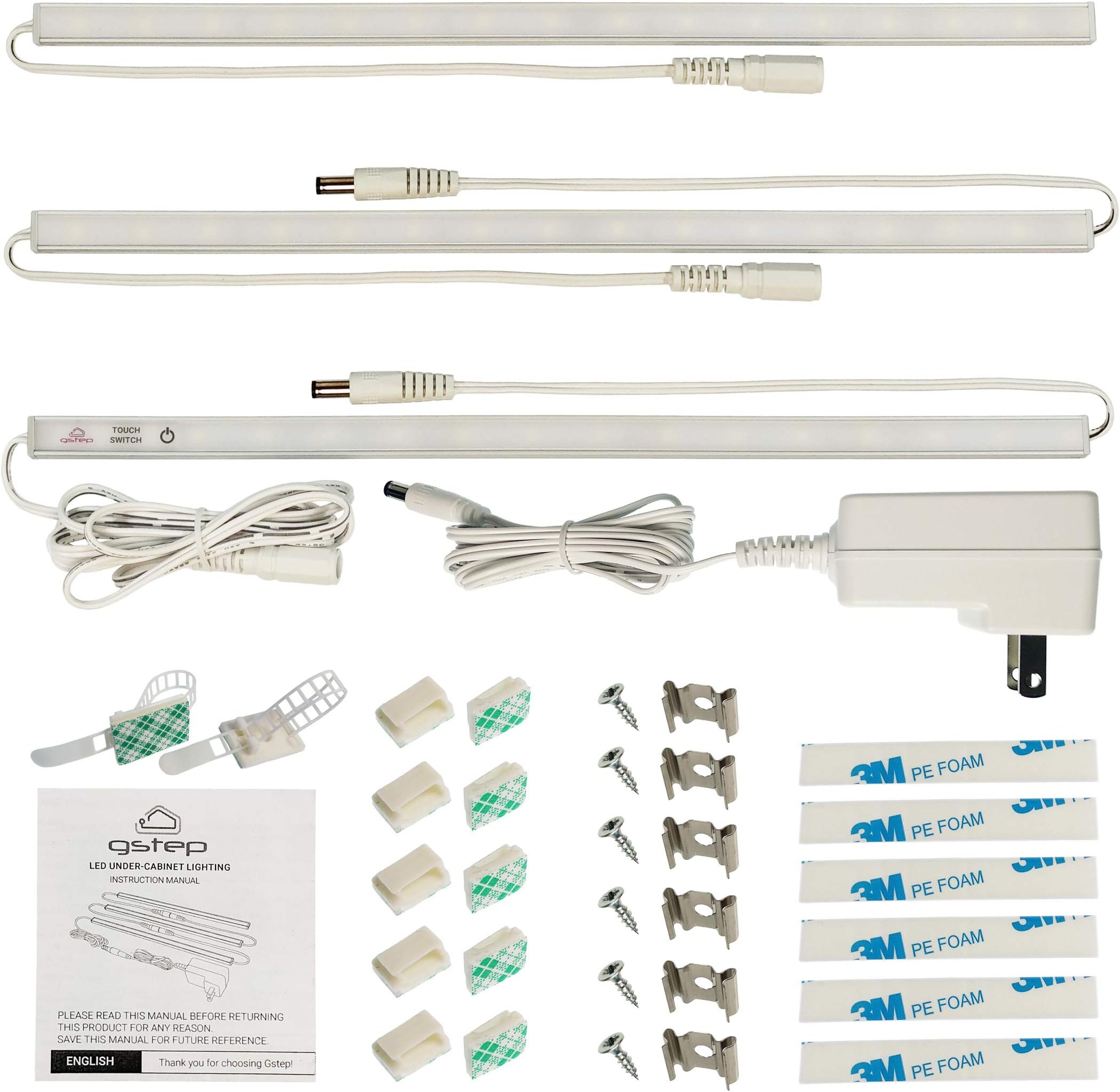 gstepUnder Cabinet Lighting - Touch Switch Under Cabinet Lights - Best Counter Lighting - Really Bright Shelf Light - 3-Bar Kit 12 Inch, 900 Lumens, 10.5W, Warm White 3000K