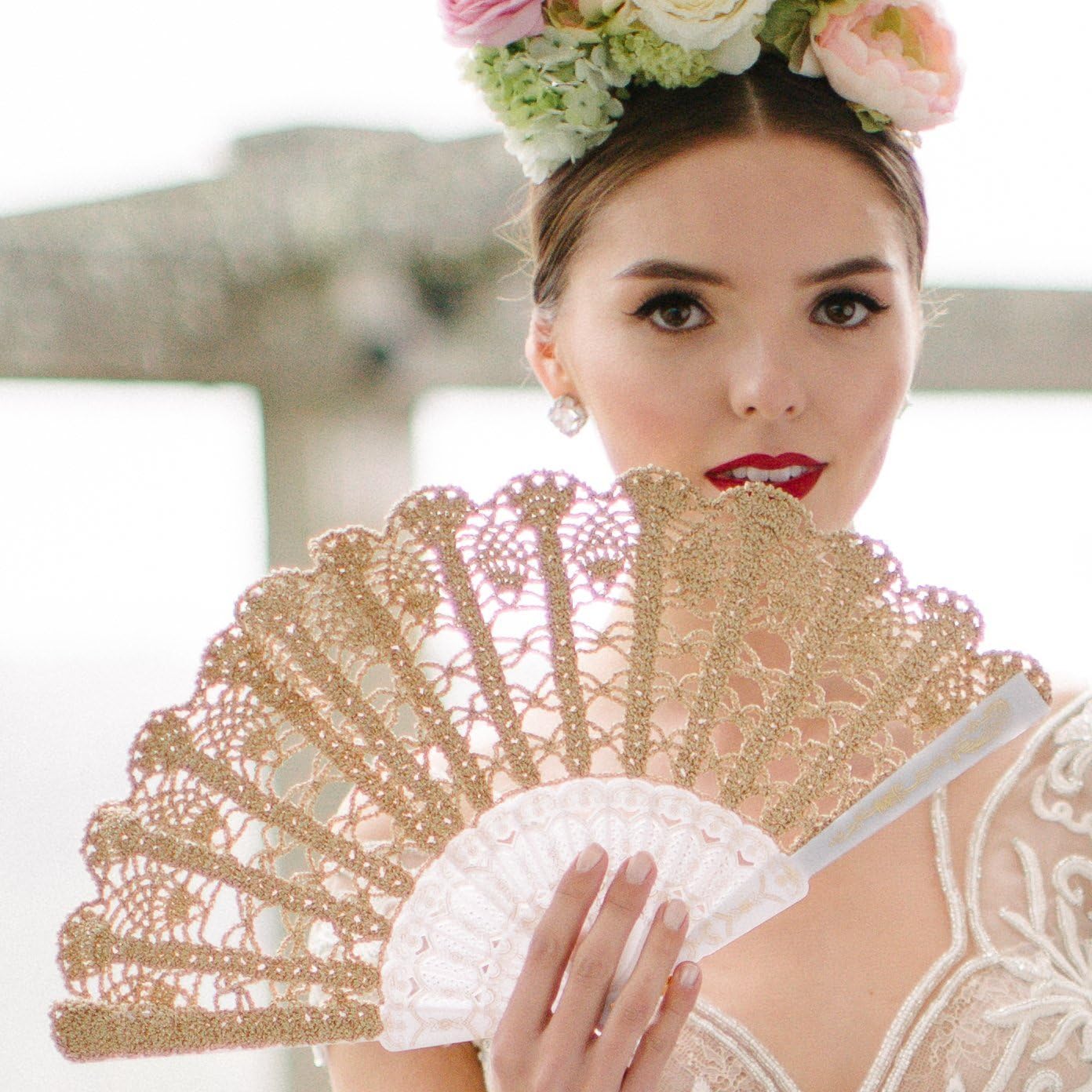 Gold Lace Hand Fan, Wedding Bouquet Alternative, Spanish Wedding Bride Gift