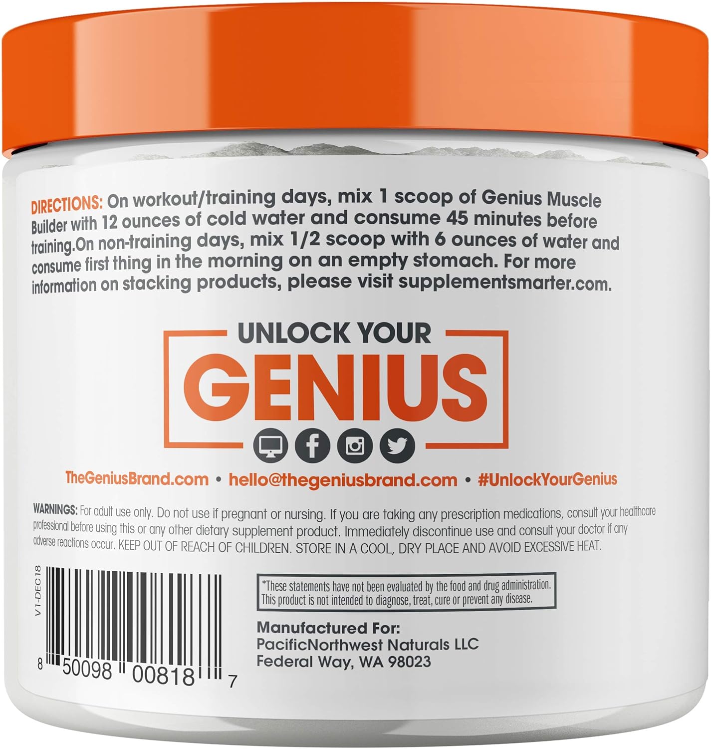Genius Muscle Builder – Best Natural Anabolic Growth Optimizer for Men & Women | True Weight Gainer Supplement for Steel Physique | Immune System Support w/Vitamin D & Natural Organic Mushrooms: Health & Personal Care