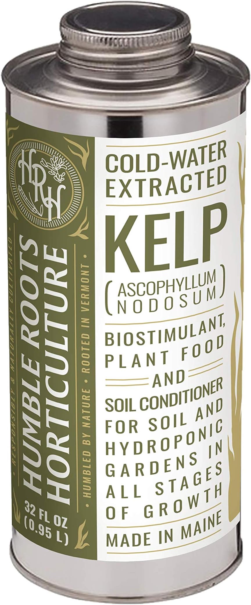 Cold-Water Extracted Kelp (32 fl oz) Biostimulant, Plant Food, and Soil Conditioner for Soil and Hydroponic Gardens in All Stages of Growth (Liquid Extract)