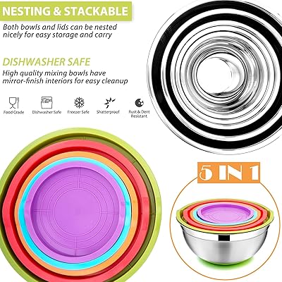 Buy Stainless Steel Mixing Bowls Set Of 5 Size 7 3 5 2 5 2 1 Qt E Far Metal Nesting Bowls With Colorful Airtight Lids Non Slip Bottoms Great For Kitchen Cooking Baking Serving Food Prep Online In Buy Stainless Steel Mixing Bowls Set Of 5 Size 7 3 5 2 5 2 1 Qt E Far Metal Nesting Bowls With Colorful Airtight Lids Non Slip Bottoms Great For Kitchen Cooking Baking Serving Food Prep Online In