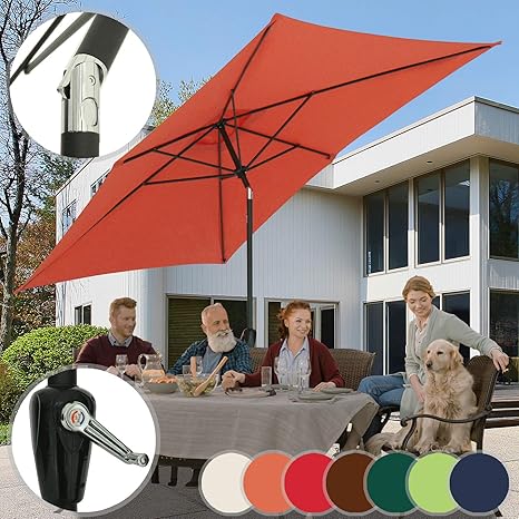 MIADOMODO Sonnenschirm 3 x 2 m I Rechteckig, Farbwahl, Quadratisch, mit Handkurbel, Knickbar, UV-Schutz I Gartenschirm, Markt