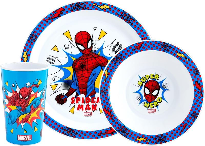 Marvel Spider-Man 3 Piece Kids Tableware Set Plate Bowl Cup Blue