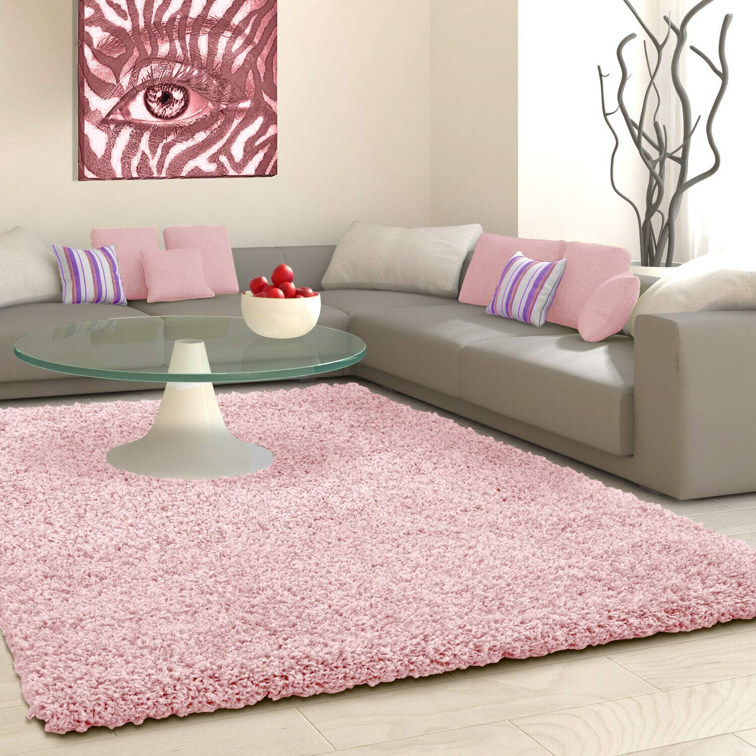 SHAGGY Rug Rugs Living Room Large Soft Touch 5cm Thick Pile Modern Bedroom Living Room Area Rugs Non Shed (Blush Pink, 120cm x 170cm (4ft x 6ft))