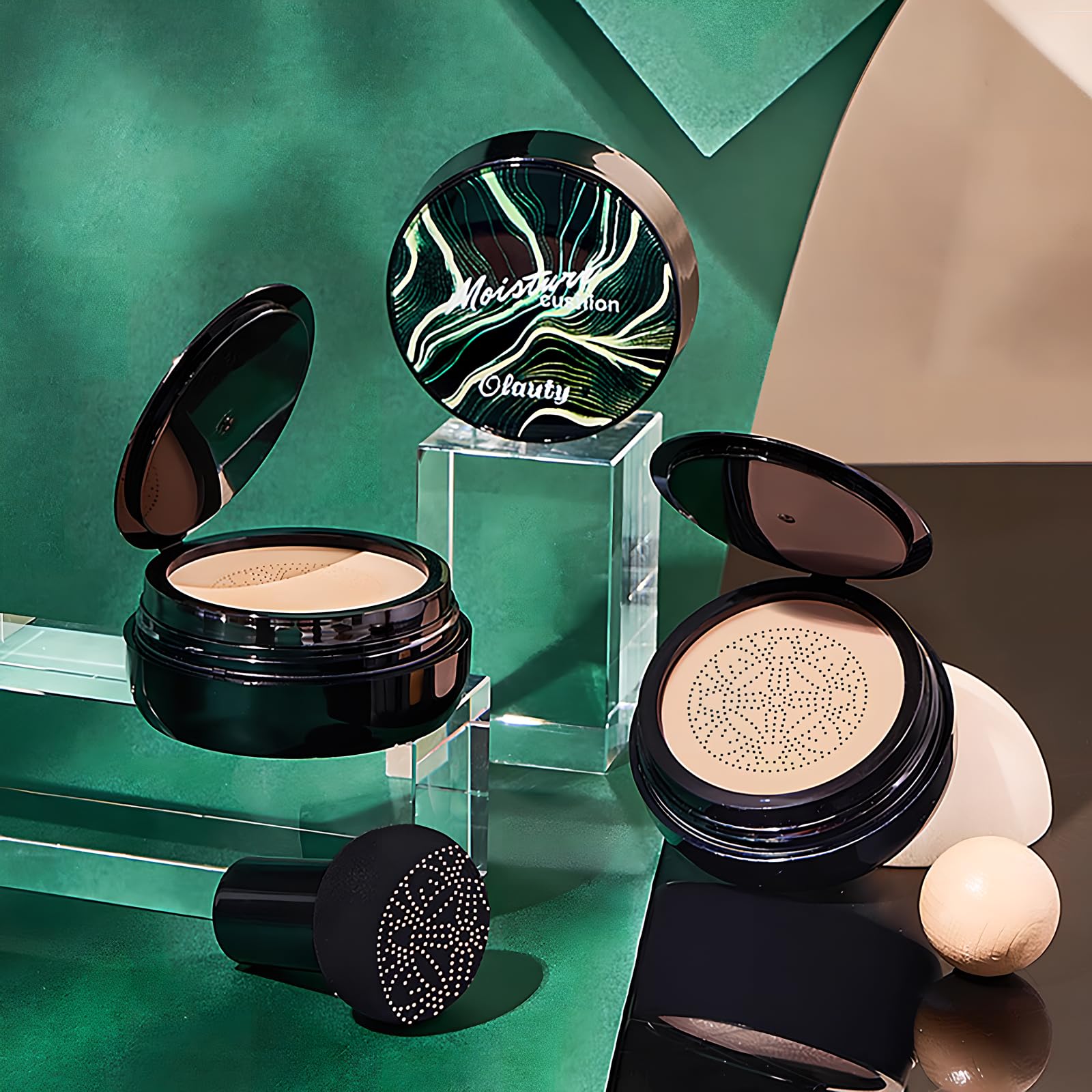 Moisture Cushion CC Cream Foundation for Mature Skin - Flawless Concealer BB Cream with Mushroom Head, Long-Lasting Waterproof Air Cushion CC, Natural honey and pine Makeup cream, Even Skin Tone（02#）