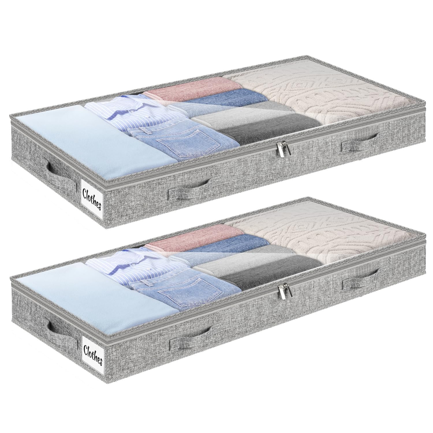 Photo 1 of 4 Inch Low Profile Under Bed Storage Drawer 2 Pack, Lightweight Underbed Clothes Storage Container Bins with NO STURCTURE, Shallow Storage Bag for Dorm & Home, With Clear Lids and Waterproof Fabric