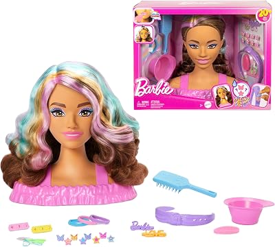 Barbie Styling Head with 20+ Hair Accessories Dark Brown Hair JFG82
